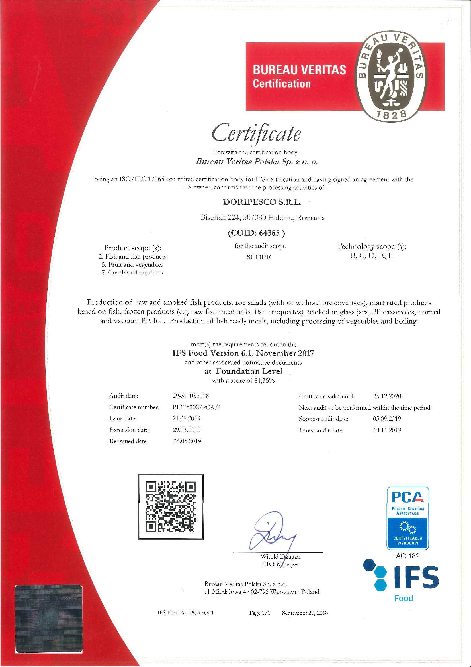 Doripesco_certificat